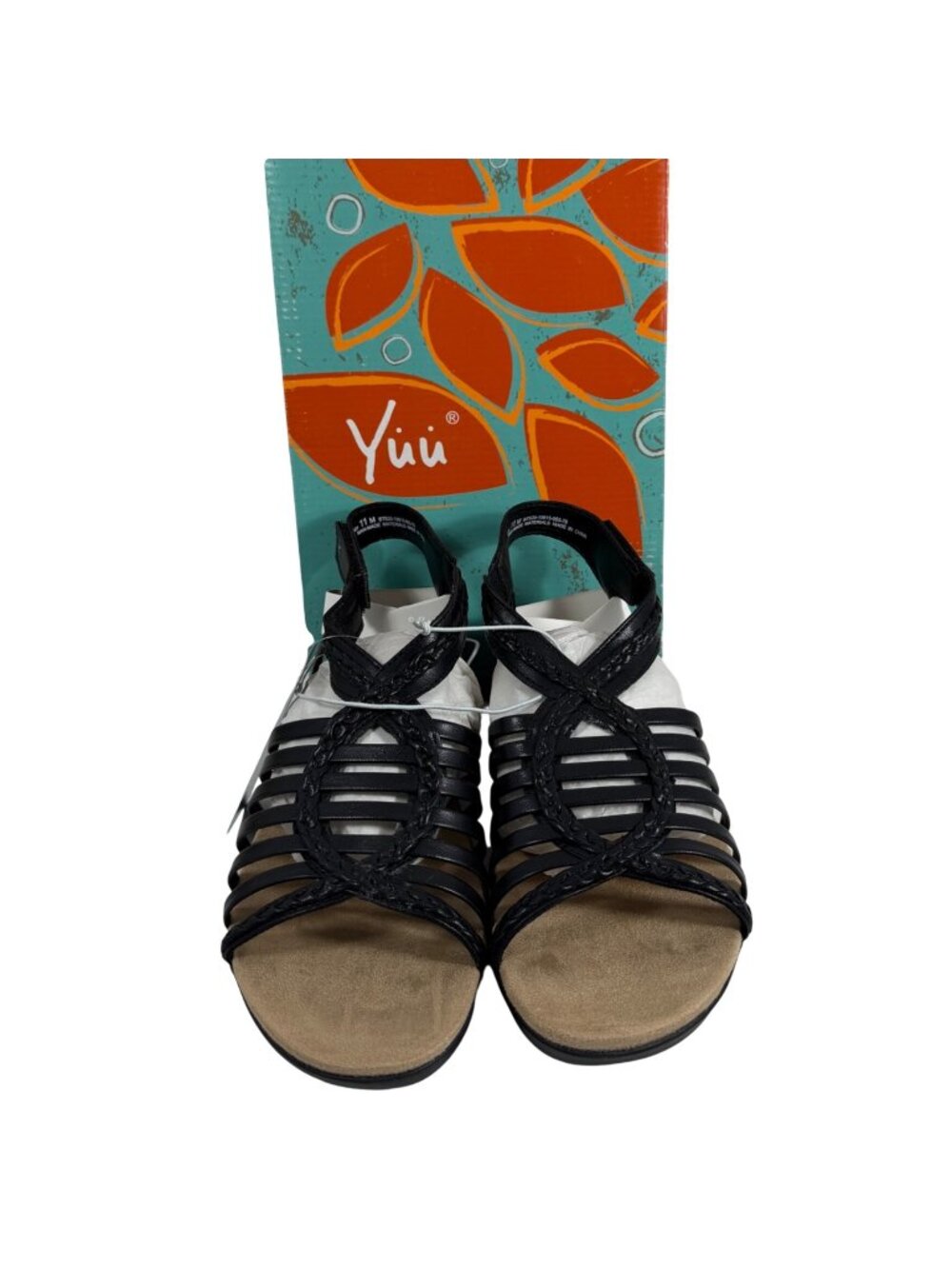 Yuu Heidi Womens Black Vegan Leather Memory Foam Open-Toe Sandals NIB $65 SZ 9M